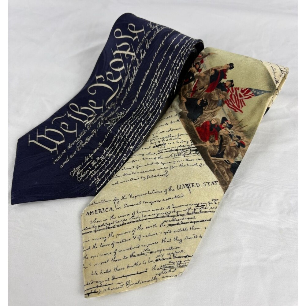 Museum Artifacts Silk Tie Lot 2 Constitution Declaration USA Patriotic Novelty